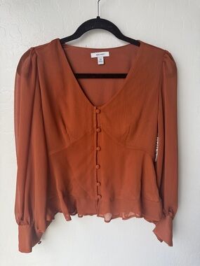 Nine West Rust Button-Front V-Neck Blouse
